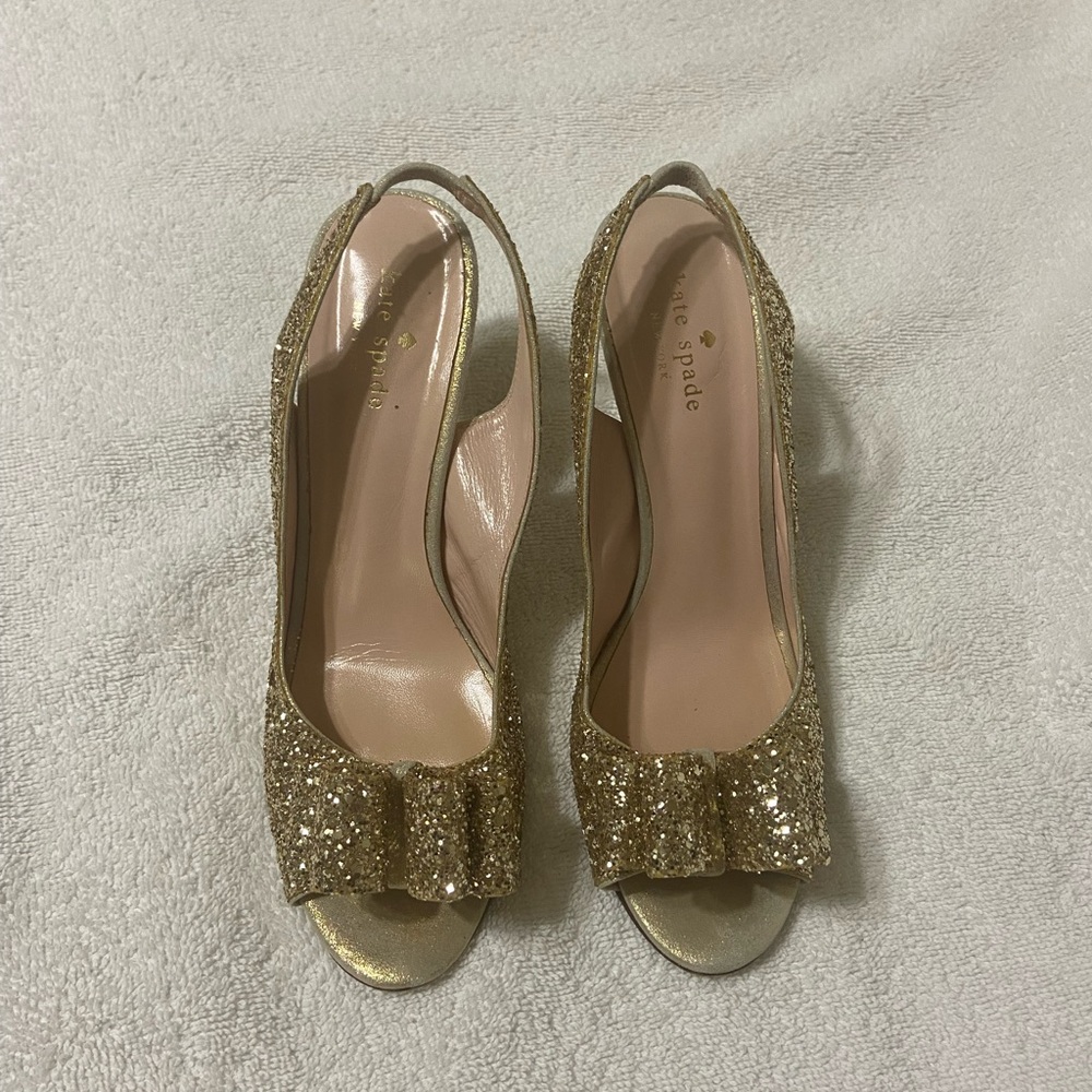 Kate Spade Sparkling Gold Bow Heels